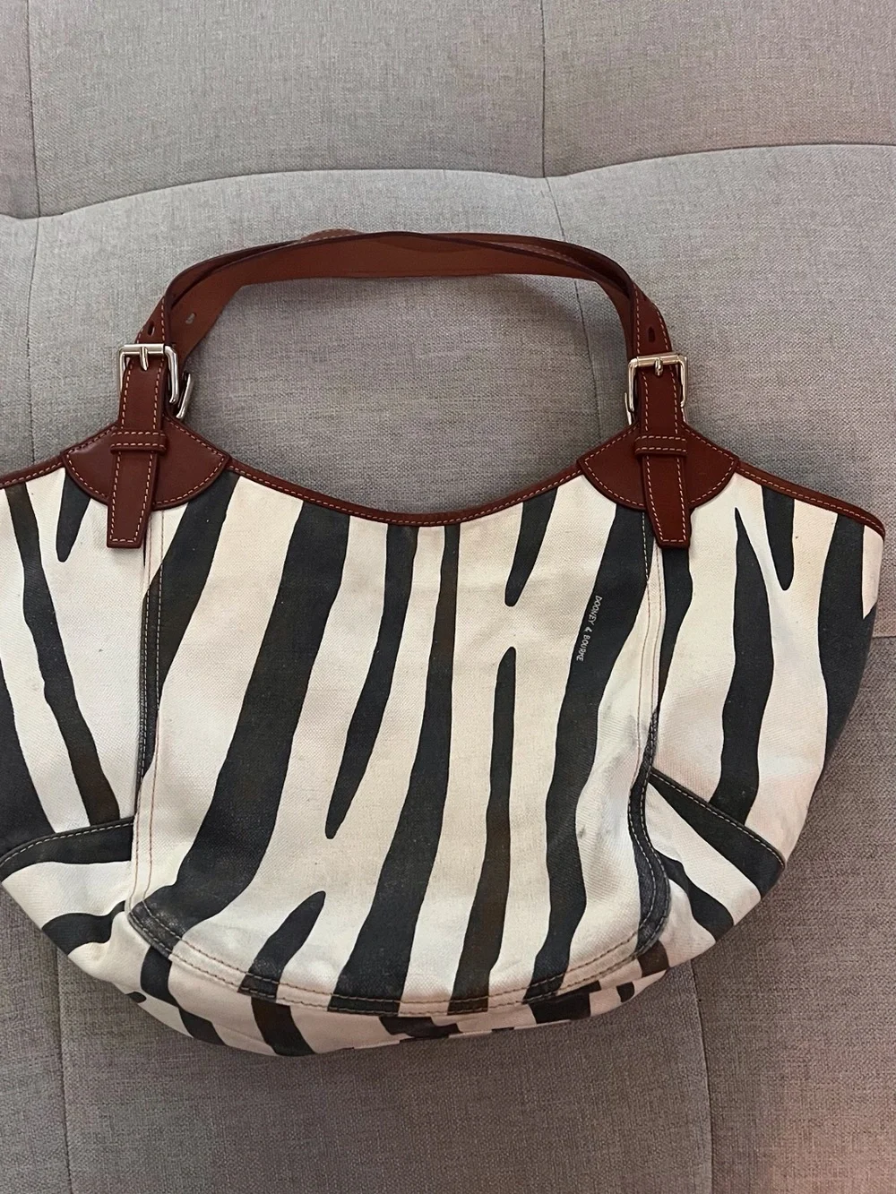 Dooney & Bourke Zebra-Stripe Canvas Tote with Brown Leather Trim